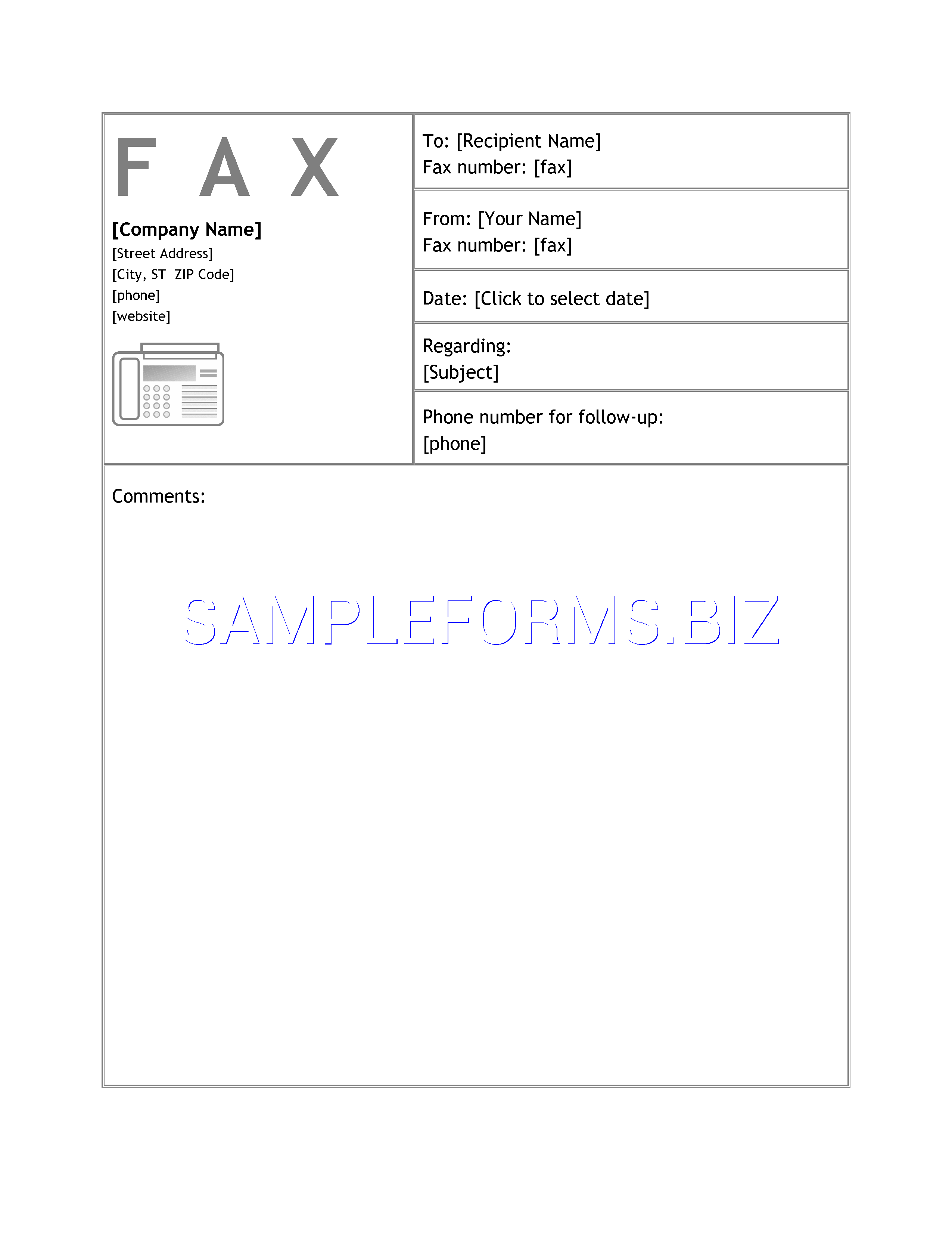 Preview free downloadable Business Fax Cover Sheet in PDF (page 1)